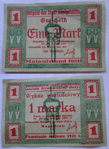 1 Mark Banknote Notgeld Stadt Königshütte Chorzów 1921 (109522)