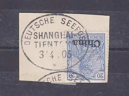 China Kiautschou Briefstück Stempel Seepost Shanghai Tientsin 1905 (115663)
