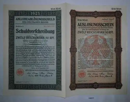 12,50 Mark Aktie Reichsschuldenverwaltung Berlin 25.September 1925 (132217)