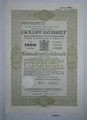 1000 Goldmark  Pfandbrief Landesbank der Provinz Ostpreußen 1.10.1930 (131900)