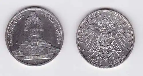 3 Mark Silber Münze Sachsen Völkerschlachtdenkmal Leipzig 1913 (124414)