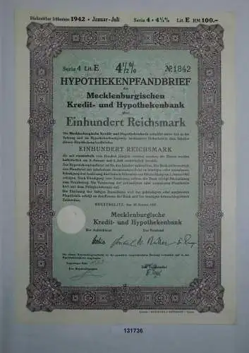 100 RM Pfandbrief Mecklenburgische Kredit- & Hypothekenbank Neustrelitz (131736)