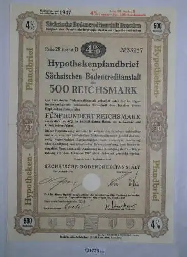 500 RM Schuldverschreibung Sächsische Bodencreditanstalt Dresden 1940 (131728)