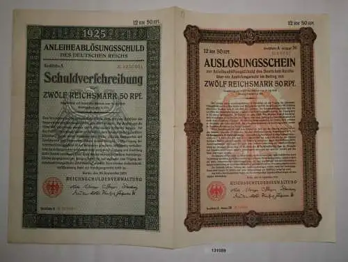 12,50 Mark Aktie Reichsschuldenverwaltung Berlin 25.September 1925 (131089)
