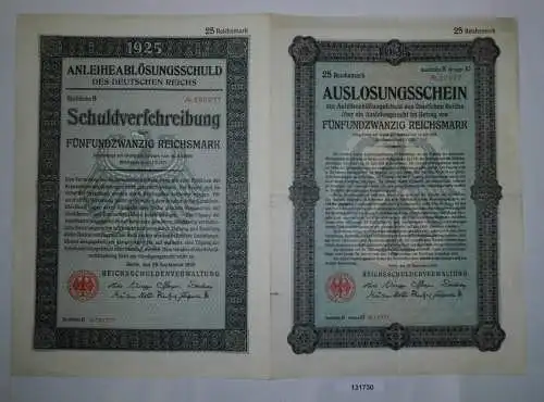 25 Mark Aktie Reichsschuldenverwaltung Berlin 25.September 1925 (131730)