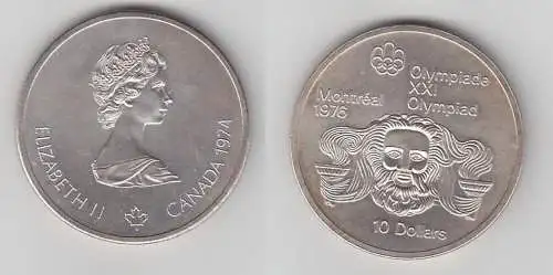 10 Dollar Silber Münze Canada Kanada Olympiade Montreal Zeuskopf 1974 (112050)