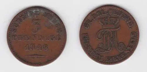 3 Pfennige Kupfer Münze Oldenburg Birkenfeld 1848 B (131491)