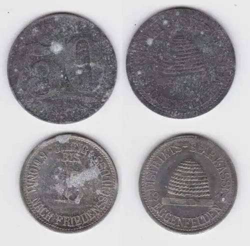 15 und 50 Pfennig Zink Münzen Notgeld Distriktsparkasse Eggenfelden 1916(140649)