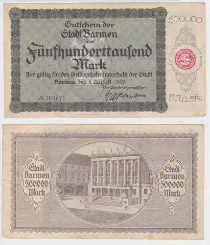 500000 Mark Banknote Stadt Barmen 4.8.1923 (153016)