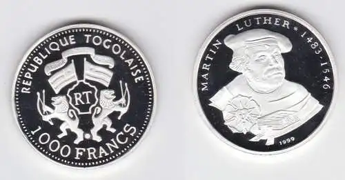 1000 Francs Silber Münze Togo 1999 Martin Luther (141212)
