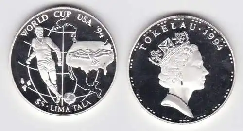 5 Tala Silber Münze Tokelau 1994 Fussball WM USA 1994 (141328)