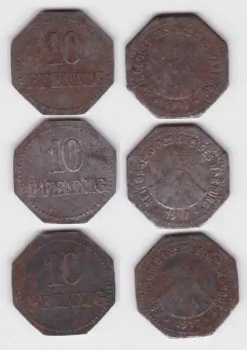 3 x 10 Pfennig Eisen Münze Notgeld Kreis Warburg 1917 (141192)