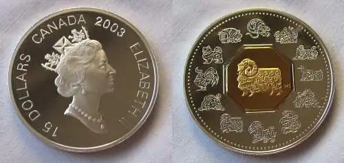 15 Dollar Silbermünze Kanada Lunar Serie Jahr des Schaf 2003 (118688)