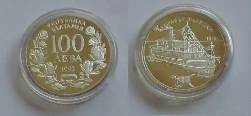 100 Lewa Silbermünze Bulgarien Raddampfer Radetzky 1992 (131634)