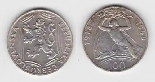 100 Kronen Silber Münze Tschechoslowakei 1948 (142275)