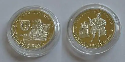 200 Escudos Silber Münze Portugal 1995 Afonso D Albuquerque Malaca 1511 (131710)