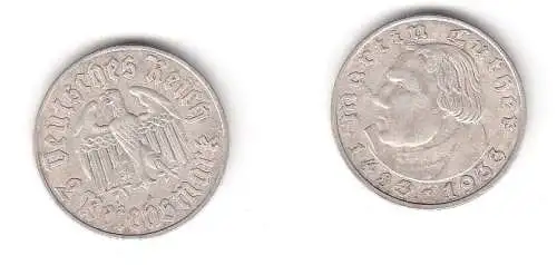 2 Mark Silber Münze 3.Reich Martin Luther 1933 A (115257)