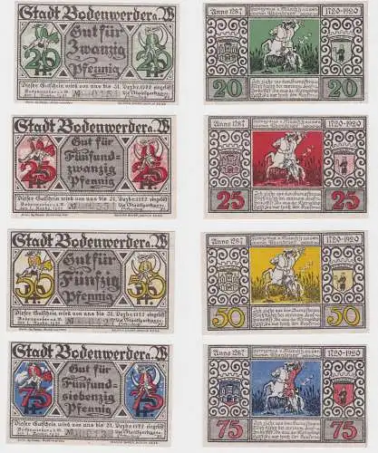 20, 25, 50 & 75 Pfennig Banknoten Stadt Bodenwerder 1.11.1920  (132264)