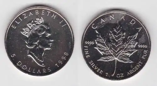 5 Dollar Silber Münze Kanada Meaple Leaf 1998 1 Unze Feinsilber (133596)