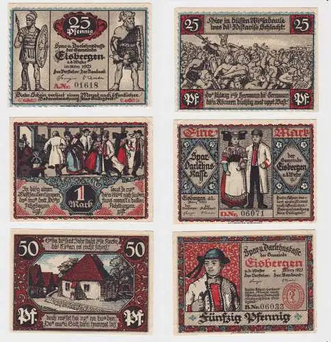 25, 50 & 100 Pfennig Banknoten Notgeld Gemeinde Eisbergen 1921 (132915)
