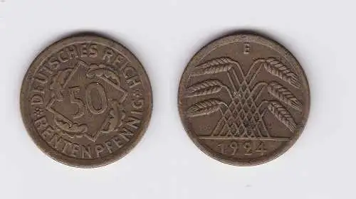 50 Rentenpfennig Messing Münze Weimarer Republik 1924 E Jäger 310 (119373)