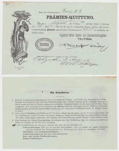 Prämien-Quittung Renten- & Lebensversicherungsbank Teutonia Leipzig 1901 /132491