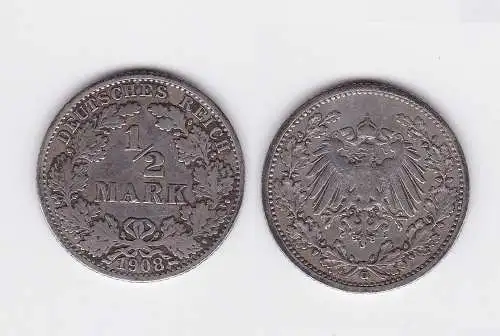 1/2 Mark Silber Münze Deutsches Reich 1908 G  (116288)