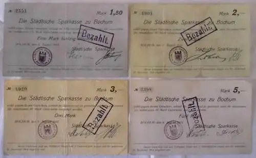 4 Banknoten Inflation Städtische Sparkasse Bochum 1914 (133125)