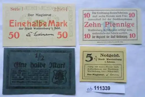 4 Banknoten Notgeld Stadt Waldenburg in Schlesien 1920 kassenfrisch (111339)