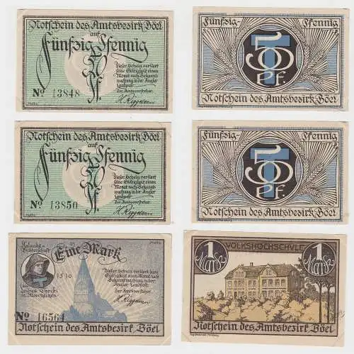 3 Banknoten Notgeld Amtsbezirk Böel ohne Datum (132098)