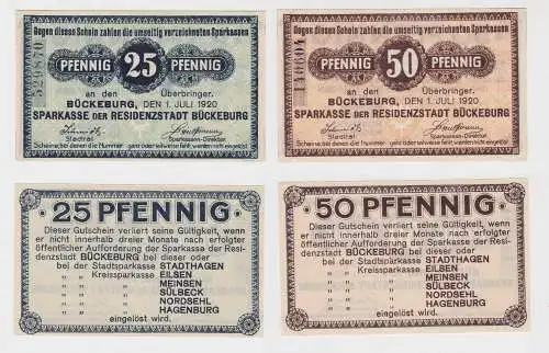 25 & 50 Pfennig Banknoten Notgeld Sparkasse Bückeburg 1.Juli 1920 (131928)