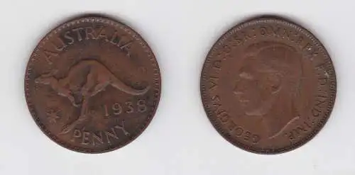 1 Penny Bronze Münze Australien Georg VI. 1938 (130460)