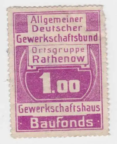 1 Mark Baufonds Marke Gewerkschaftshaus Ortsgruppe Rathenow um 1920 (39671)