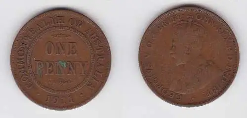 1 Penny Bronze Münze Australien Georg V. 1911 (130541)