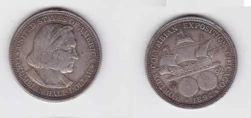 1/2 Dollar Silber Münze USA Kolumbus Ausstellung Chicago 1892 (131596)