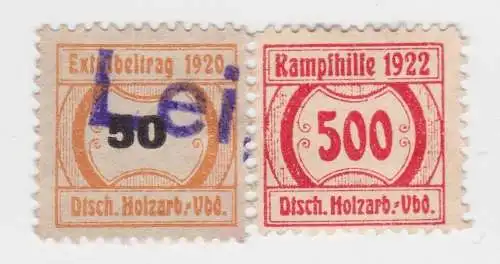 2 seltene Spenden Marken Deutscher Holzabeiter Verband Leipzig 1920/22 (32180)
