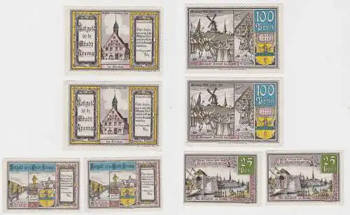 2 x 25 & 2 x 100 Pfennig Banknoten Stadt Krempe Dezember 1920 (132757)