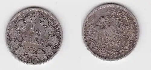 1/2 Mark Silber Münze Deutsches Reich 1908 G  (130113)