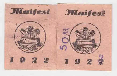 2 seltene Spenden Marken Brauer Verband Maifest 1922/1923 (91680)