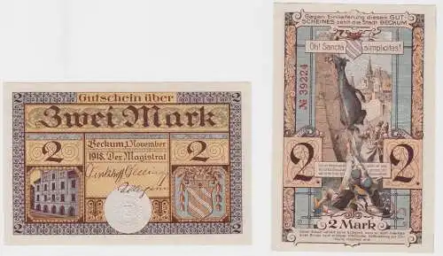2 Mark Banknote Notgeld Stadt Beckum 1.November 1918 (132502)