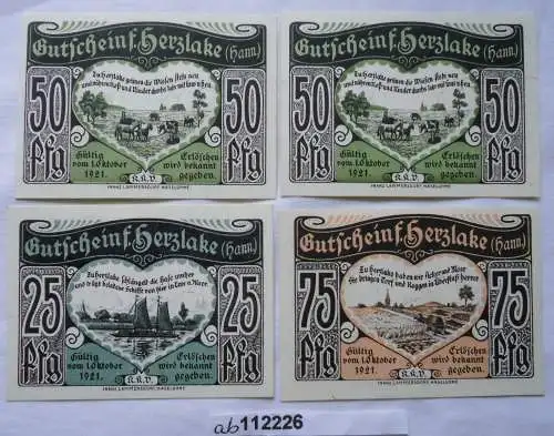 4 Banknoten Notgeld Herzlake (Hann.) 1921 kassenfrisch (112226)