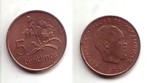 5 Centimos Kupfer Münze Mosambik Moçambique 1975 (114634)