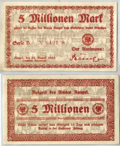 5 Millionen Mark Banknote Inflation Amt Rauxel 25.08.1923 (121035)