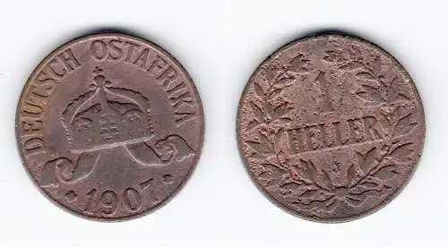 1 Heller Kupfer Münze Deutsch Ostafrika 1907 J (128197)