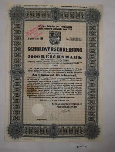 2000 RM Schuldverschr. Mecklenburg-Schwerinsches Finanzministerium 1929 (127717)