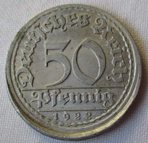 50 Pfennig Aluminium Münze 1922 A Weimarer Republik Fehlprägung !!! (125331)