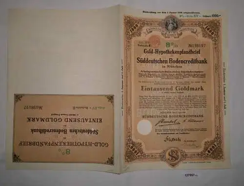 1000 Goldmark Pfandbrief Süddeutsche Bodencreditbank München 1.6.1930 (127957)