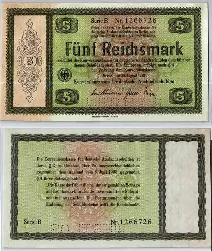 5 RM 1933 Deutsches Reich Konversionskasse für deutsche Auslandsschulden