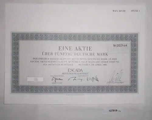 50 Deutsche Mark Aktie Escada AG München April 1986 (127819)
