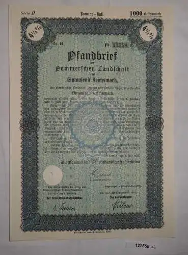 1000 RM Pfandbrief Pommersche Generallandschaftsdirektion Stettin 1940 (127556)